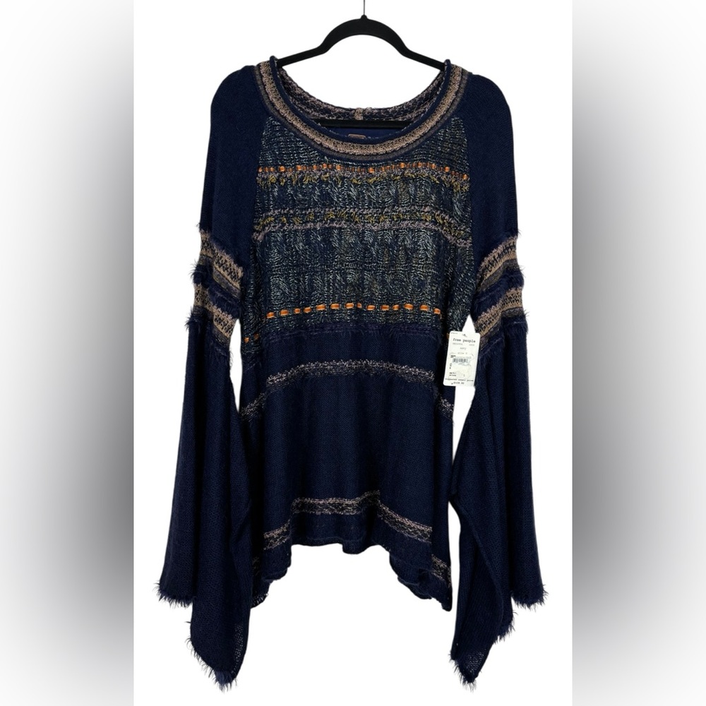 Women's Navy Sweater with Multicolor Stripes